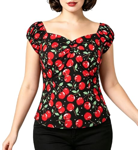 Image of YARN & INK Women's Rockabilly Tops 1950s Pinup Shirt Casual Off Shoulder Vintage Blouse