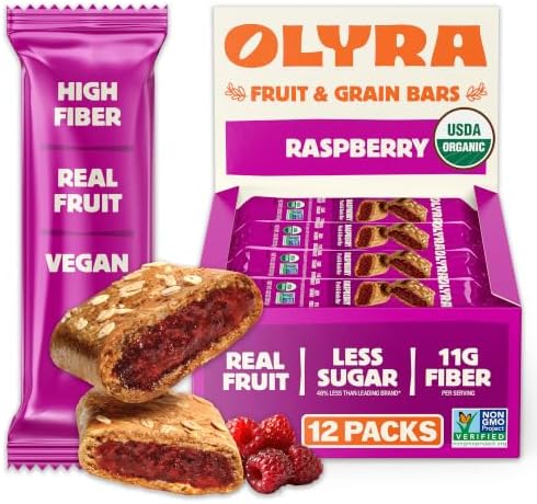 Olyra: Raspberry Fruit Bars (12), Organic Low Sugar High-Fiber Snack