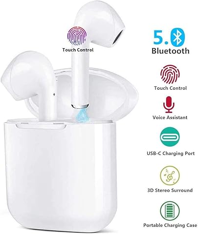 Wireless Earbuds Bluetooth 5.0 Headphones True Wireless HD Stereo Sound Earbuds, in-Ear Headset 30h Playtime with Built-in Microphone Portable Charging Case