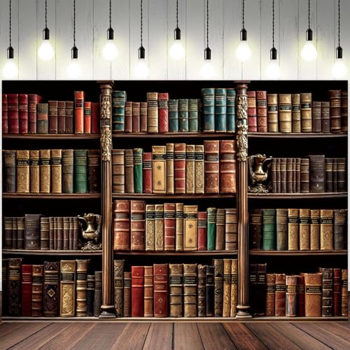 Fondo fotográfico vinilo 7x5ft temática librería vintage miniatura 2
