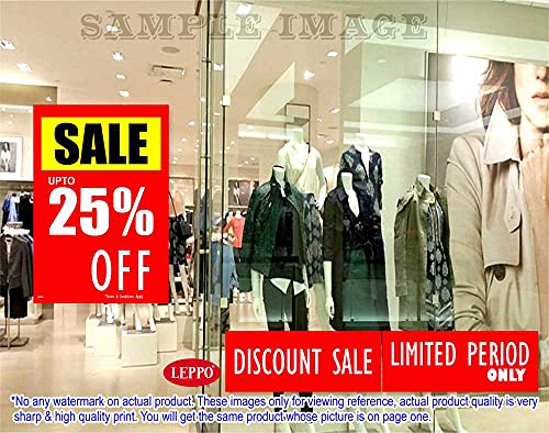 Image of LEPPO Sale Upto 25% I 50% I 70% Off & Discount Sale, Limited Period Self Adhesive Laminated Poster & Stickers Use for Retail Stores, Shops, Malls - Combo Pack RED (25% OFF, 5 Pc Qty)