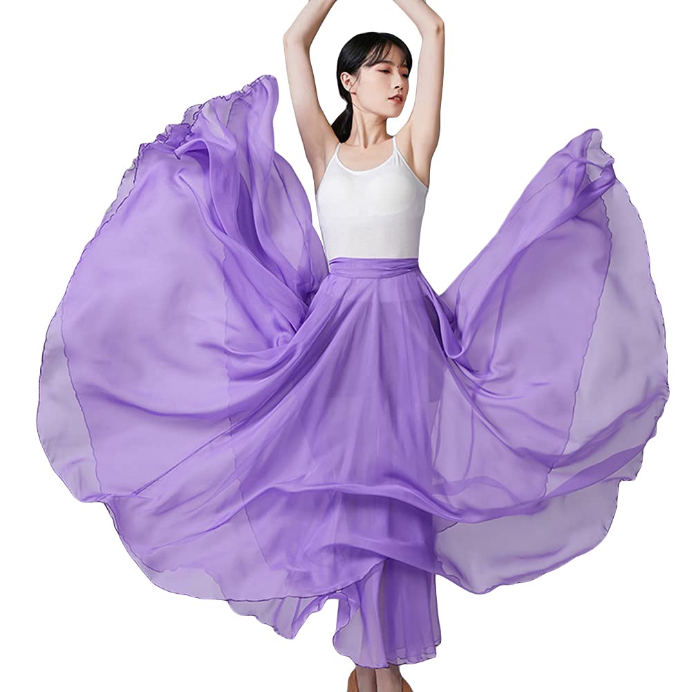 MISSMAO Jupe Longue Élégante pour Danse du Ventre Jupe Danse Orientale Couleur Unie Jupe Plissée Verstellbare Taille Jupon Tulle Élégant Vêtements de Danse Costume Danse Orientale