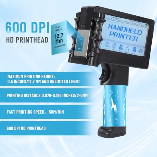 Image of Handheld Inkjet Printer Gun for Any Surface Printing Height 0.08-0.5Inch Inkjet Coder with Fast-Drying Ink for QRCode Barcode Production Date Time Logo Print On Glass Carton Box Wood Cloth Plastic