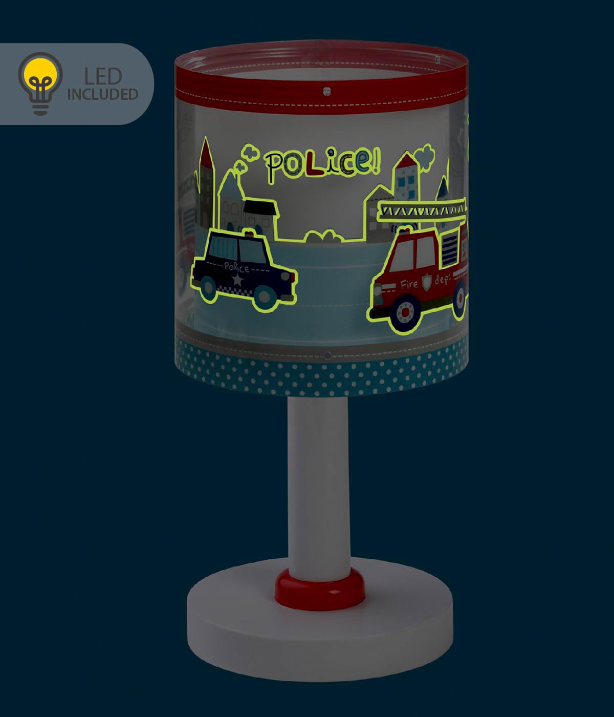 Dalber Lampada da tavolo o comodino per bambini Police Vigili del fuoco della polizia, 60611N, G4-4W LED - Lampadina inclusa