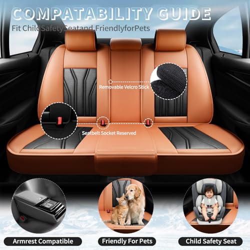 Image of Car Seat Covers Compatible with Chevy Equinox 2011-2026, Premium Leather Breathable, Wear Resistant, Airbag Compatible, All-Weather Protection & Full Coverage, 2 Front Seat Orange&Black