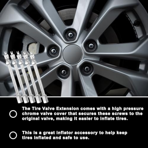 Image of 4 Pcs 4.3 Inch Valve Stem Extension, 110 mm Wheel Tire Valve Extension Long Brass Universal Tire Stem Extender for Car, Motorcycle, Truck, Bike (Silver)