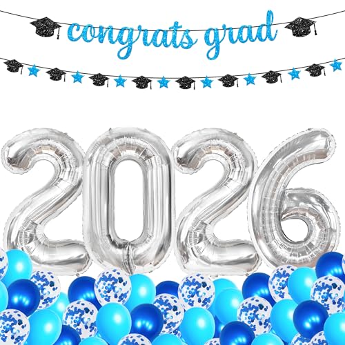Image of KatchOn, Blue 2026 Graduation Party Decorations - Large, Pack of 25 | Glitter Congrats Grad Banner for 2026 Grad Decorations Blue | graduation Balloons for graduation decorations 2026