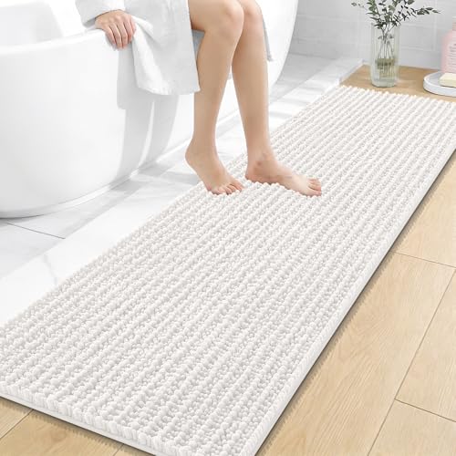 Image of OLANLY Long Bathroom Rugs Runner 59x20, Thick Soft and Absorbent Chenille Bath Mat, Non-Slip, Machine Washable Quick Dry Bath Rugs for Tub Shower Floor, Home Decor Accessories, Ivory