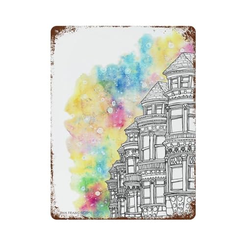 Image of Garage Style Colorful San Francisco Distressed Metal Wall Sign 15.7"x11.8", Decorative Metal Wall Art for Bar And Workshop