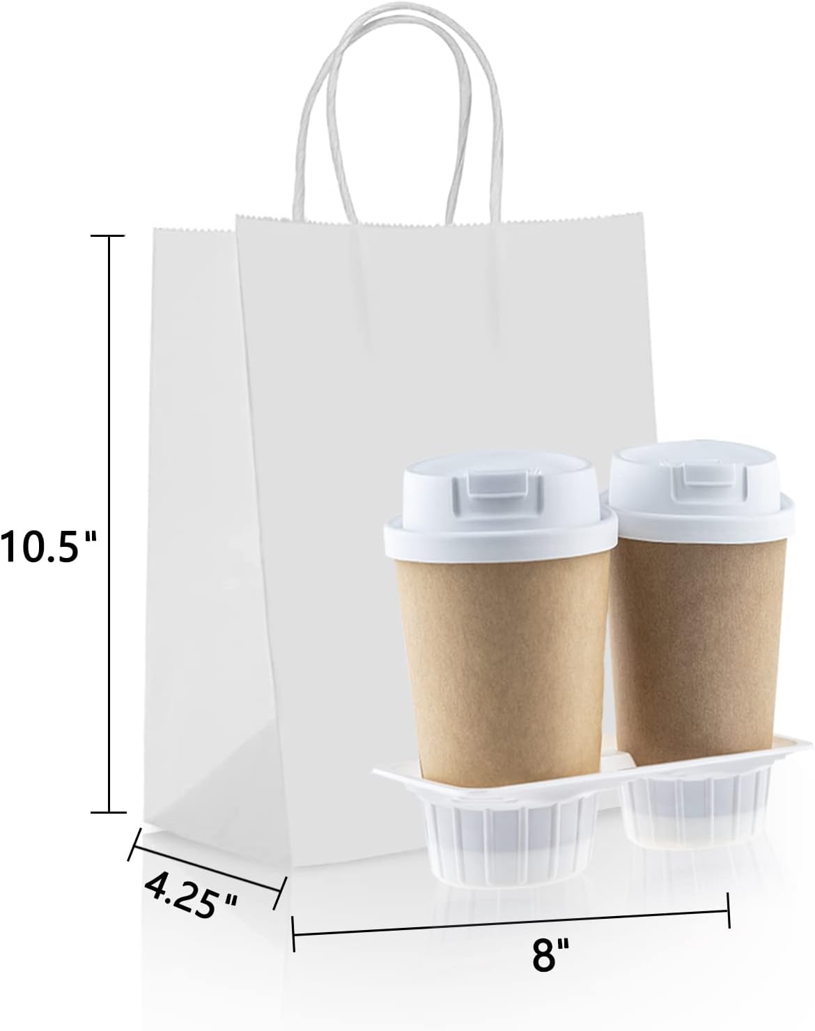 TOWRAP White Gift Bags 100Pcs 8 x 4.25 x 10.5 Inch Paper Bags With Handles, Bulk, Party, Retail, Merchandise, Favor Bags for Versatile Occasions