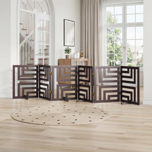 Hundegitter, abgewinkeltes Design, freistehende Hundegitter für Türen, 6 Paneele (braun)