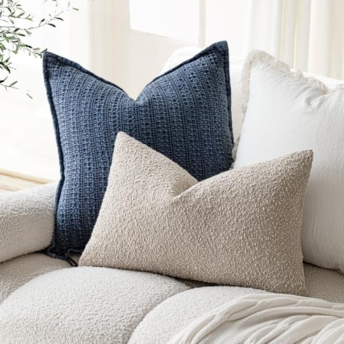 Image of Foindtower Pack of 2 Textured Boucle Throw Pillow Covers Accent Solid Lumbar Pillow Cases Cozy Soft Decorative Couch Cushion Case for Chair Sofa Bedroom Living Room Home Decor, 12 x 20 Inch,Oatmeal