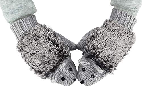 Bienvenu Winter Cute Hedgehog Knit Gloves Thick Warm Mittens For Womens Girls, Light Gray #TOP23