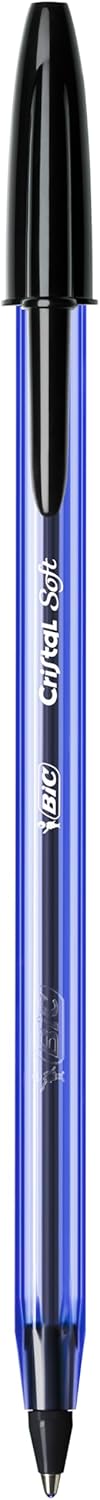 Bic Cristal Soft Ballpoint Pens Medium Tip (1.2 mm) with Easy Glide Ink – Black, Box of 10