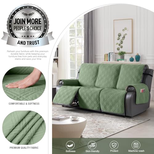Image of TAOCOCO 100% Waterproof Recliner Sofa Cover, Non Slip Split Couch Covers for Reclining Couches with Elastic Strap, Washable Reclining Sofa Cover Furniture Protector for Kids Pets(3 Seater, Bean Green)