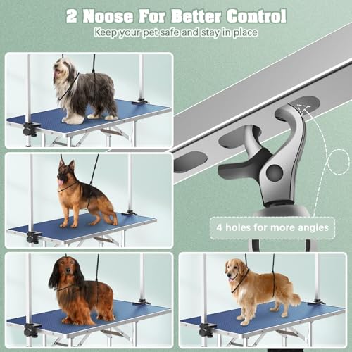 Image of Lyromix 42'' Stainless Steel Pet Dog Grooming Table, Arm /Noose /Tray, Blue