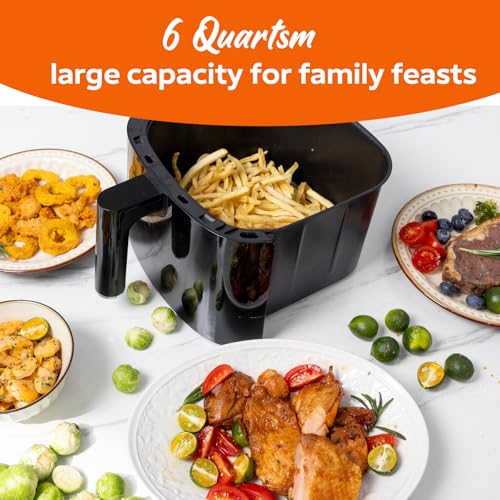 Image of Fullwill 6QT Air Fryer with Visible Window,Nonstick and Dishwasher-Safe Basket,12-in-1 Multi-Function Air Fry,Roast,Bake, Dehydrate, Fries,for Family Party,1700W,Black