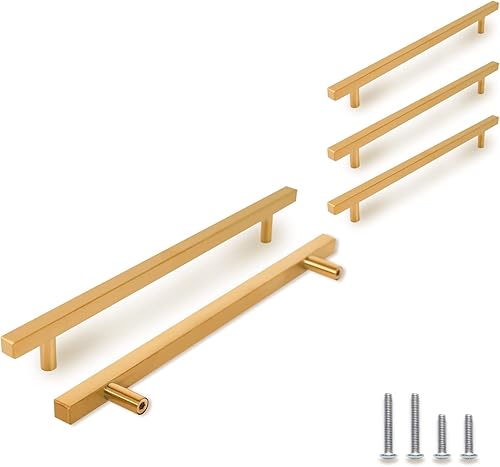 TooCust Paquete de 5 manijas de gabinete de cocina de latón cepillado, tiradores de gabinete con orificios centrales de 7.5 pulgadas (7.559 in),