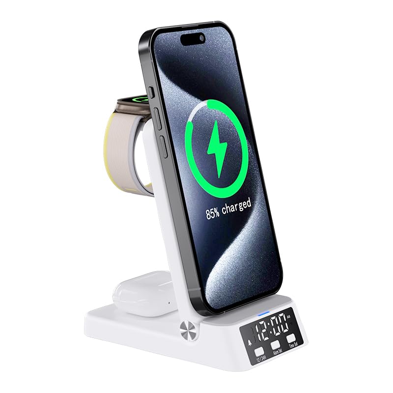 Cocoarm Station de Charge 4-en-1 avec Horloge, Charge sans Fil Magnétique
