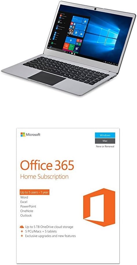 iOTA Slim 14" FHD Metal Laptop (Silver) - (Intel Quad Core Pentium N4200 (Burst 2.5GHz) Processor, 4 GB RAM, 32 GB eMMC Storage, QWERTY UK Keyboard, Windows 10) with Microsoft Office 365 Home