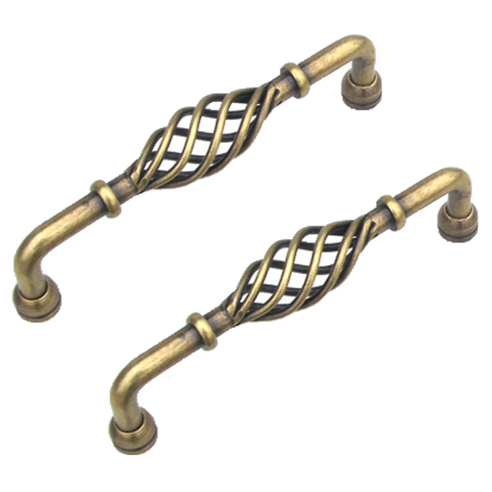 Wushadehans One Color Antique Brass Cabinet Drawer Handles 2Pcs Bronze Birdcage Hardware Pull Kitchen Drawer Hardware(C Hole Distance 128Mm)