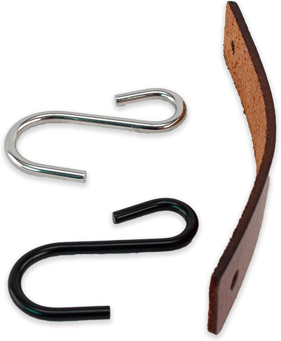 Celepoir 15 Stuks Ophanghaken, S-Haken met Leren Lus, 8x2 cm Zwarte Plastic Ophanghaken, Kleine Haken met Leren Band, S-Haken voor Kledingstang