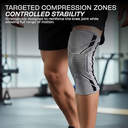 Image of NIVIA Knitted Knee Support with Silicon for Men & Women, Neoprene Compression Sleeve, Anti-Slip Grip, Heat Retention & Stability for Gym, Training, and Injury Recovery (Grey, Small)