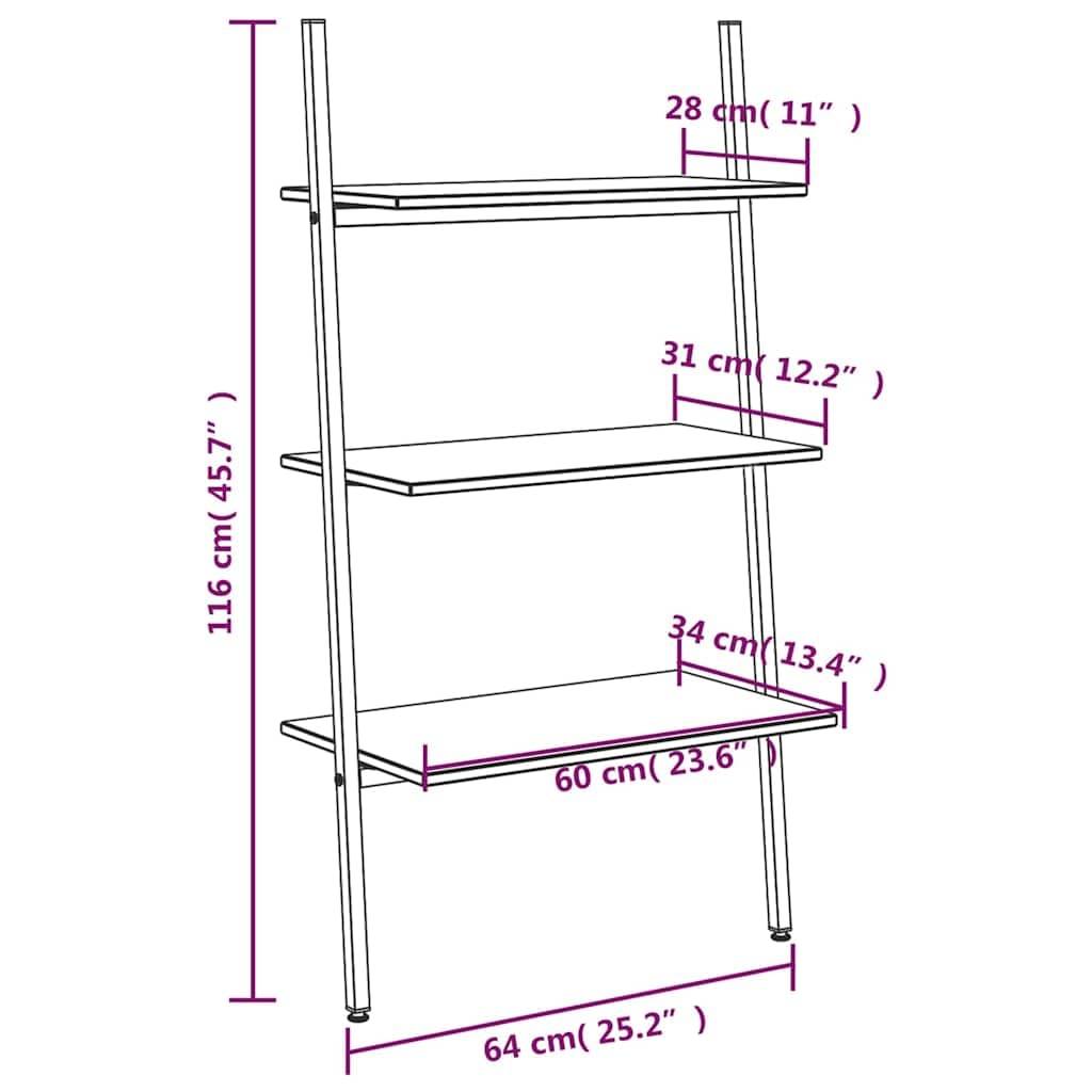 Leiterregal mit 3 Böden Schwarz 64x34x116 cm stabiles Standregal für Bücher, Akten, Dekorationen ideal für Büro, Wohnzimmer, Kinderzimmer, Flur, mit Wandhalterung für sicheren Stand