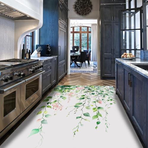 Tapis à feuilles de vignes 60x120cm vert sauge antidérapant et lavable - 5