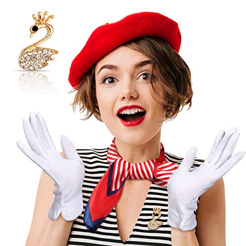 Wool Beret Women Beret Costume French Artist Beret Hat Set Scarf Brooch Gloves Red