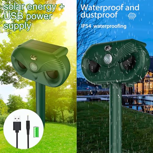 Katzenschreck Ultraschall, Solar Marderschreck Tiervertreiber, Katzenabwehr mit Bewegungsmelder bis zu 10m, Blinklicht Wasserdicht IP65 Ultraschall Abwehrmittel für Katzen Hunde Mäuse Vögel Marder