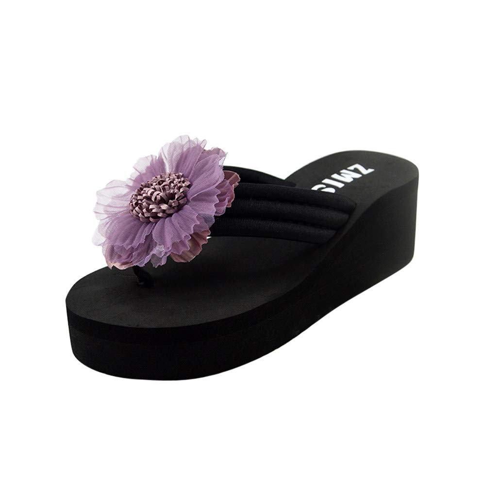 AnFeng Womens Wedge Flip Flops Summer Flower Beach Sandals Slippers Comfort Thong Sandals