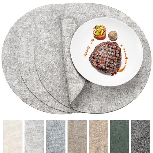 Round Faux Leather Placemats Set of 4?100% Waterproof and Heat Resistant Table Mats?Anti Slip Wipeable Washable Vinyl Place Mats?Easy Care Table Mats Suitable for Indoor & Outdoor Use
