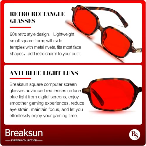 Image of Breaksun Retro Rectangle Glasses for Women Men Small Square Blue Light Blocking Glasses Vintage Eyeglasses