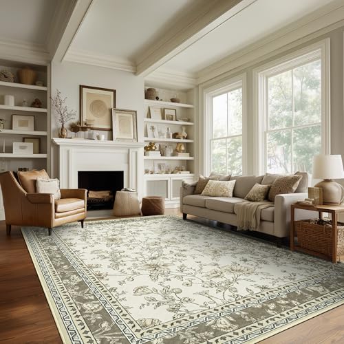 Large Neutral Beige Area Rug 9x12 for Living Room Earth