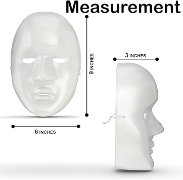 DIY White Plastic Face Masks (6 x 9, Pack of 12) - Ideal for Mardi Gras & Clown-Themed Parties