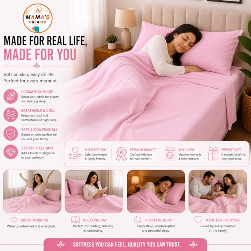 Image of Single Size Bed Sheet - 600 Thread Count Single Flat Sheet Only - Long Staple Egyptian Cotton Top Sheet Wrinkle & Fade Resistant - Baby Pink