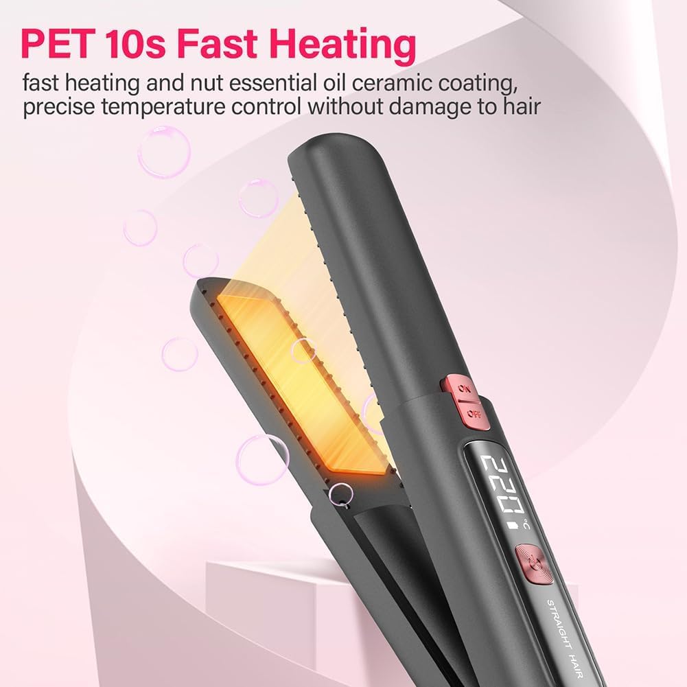 Cordless Hair Straightener and Curler 2 in 1 Mini Lightweight and Small USB Rechargeable with 4500mAh Battery 10s Fast Heating Portable Ceramic Flat Iron for Travel (Black) - Image 7