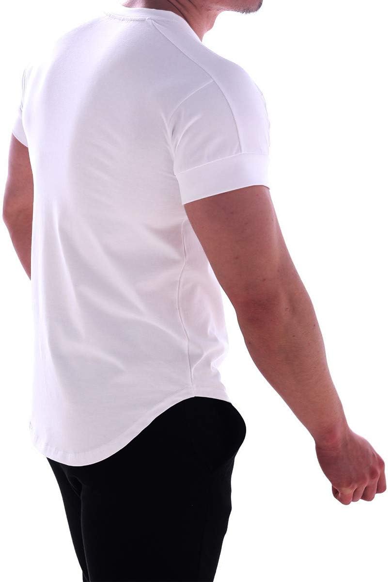 Men’s Muscle Fit Gym T-Shirt, Stretchy Workout Tee with Curved Hem, Athletic Slim Fit Short Sleeve T24