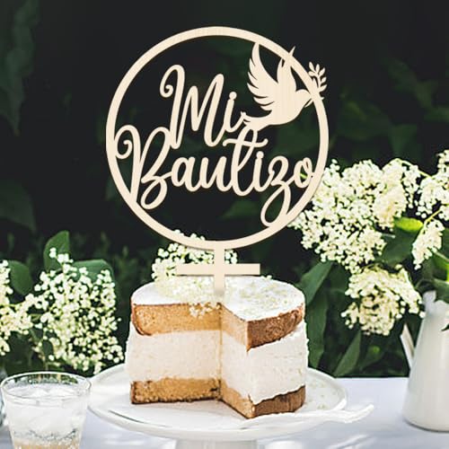 Auteby Wood Mi Bautizo Cake Topper for Baby Shower Party Decoration