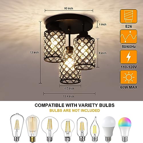 Ymlii 3-Light Modern Crystal Semi Flush Mount Ceiling Light for Hallway by Ymlii - Used condition - Image 5