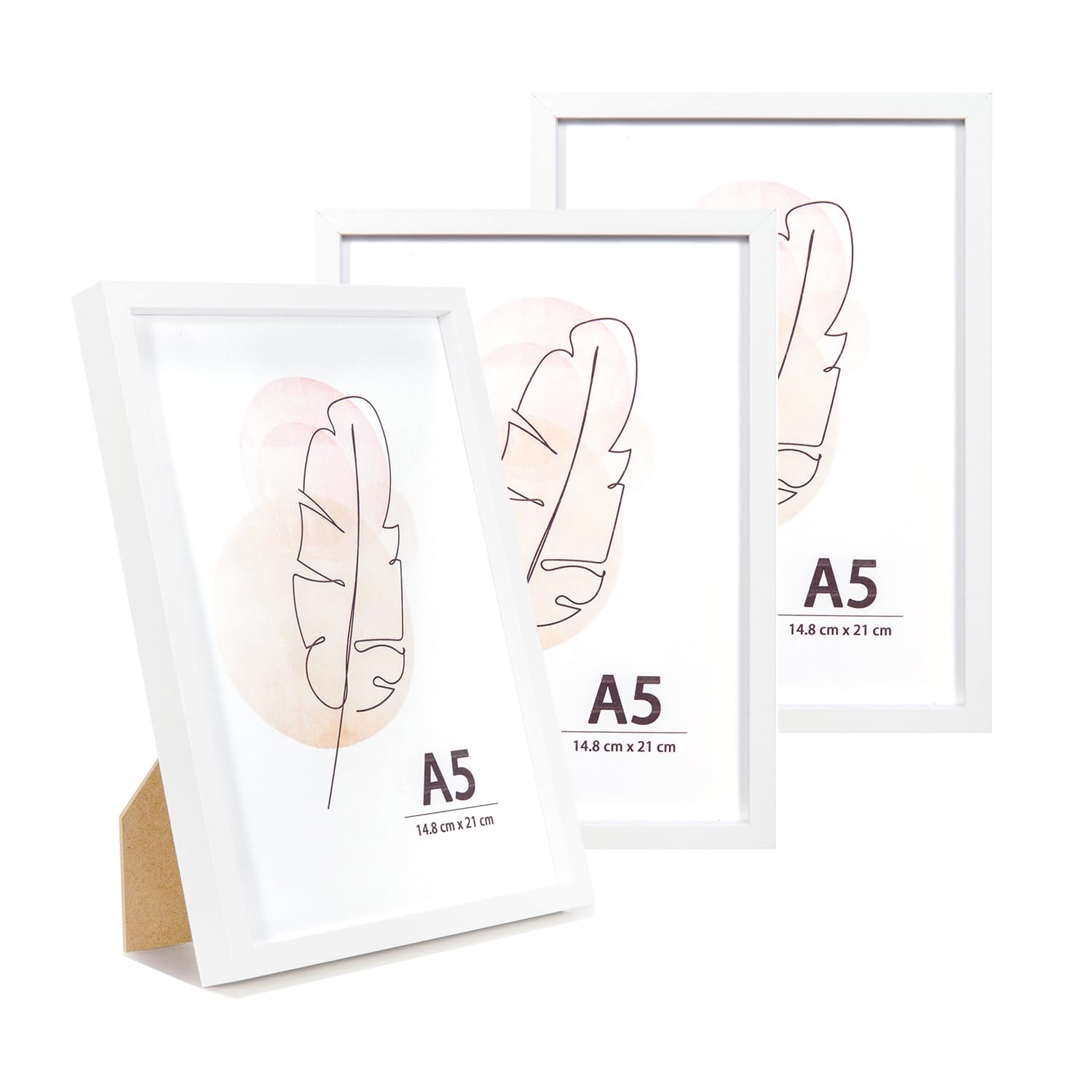 Kaiwin White A5 Picture Frame Set Of 3, Wooden Poster Frame, 14.8X21 Cm Picture Frames For Tabletop And Wall Mounting Display For Home, Office,Gallery,Holiday With Photos, Posters