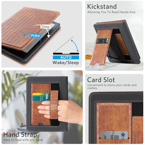 Image of CoBak Stand Case for 7 inch Kindle Paperwhite 12th Gen 2024 and Kindle Colorsoft with Hand Strap - Compatible with iPhone MagSafe, for Samsung /Belkin /Anker Wireless Charging Pads, Durable, Auto Sleep Wake