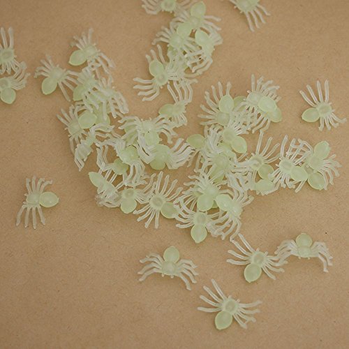 Nuomi Glow In The Dark Spiders Halloween Decorations, Mini Plastic Spiders 100 Pieces Luminous Party Supplies #TOP5