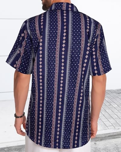 Image of Men Hawaiian Shirt Short Sleeve Summer Beach Button Down Shirts with Pocket