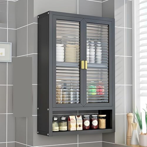 Wall-Mounted Storage Cabinet with Magnetic Acrylic Doors, Adjustable Multi-Layer Organizer for Kitchen, Space-Saving Wall Unit, Sleek White Design (40cm)