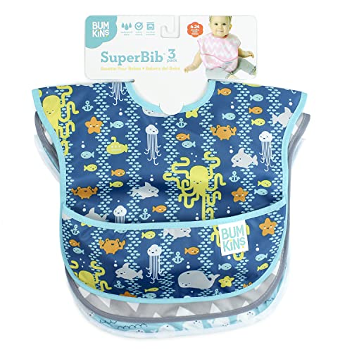 Bumkins Bibs, Baby Bibs For Girl Or Boy, Superbib Baby And Toddler Bib For 6-24 Months, Baby Bib For Eating, Feeding Bib, Waterproof Lightweight Fabric – Sea Friends #TOP5