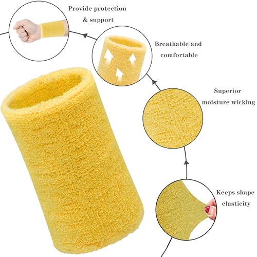 Image of 6 Inch Wrist Sweatbands Tennis Wrist Bands Absorbent Sweat Band for Men and Women Sport Long Wrist Bands, Breathable Cotton Athletic Sweatbands for Basketball, Workout, Running (4 Pack)