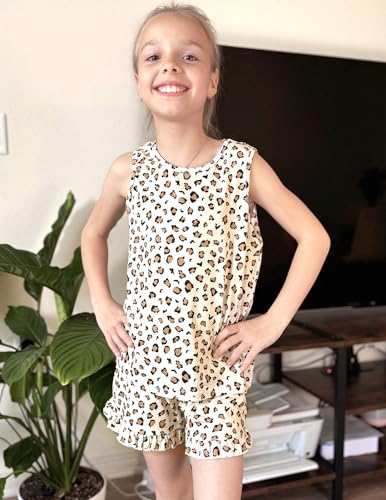 Arshiner Girls Pajamas Summer Ruffle Sleepwear Cute Tank Top and Shorts Set Pjs Outfit4