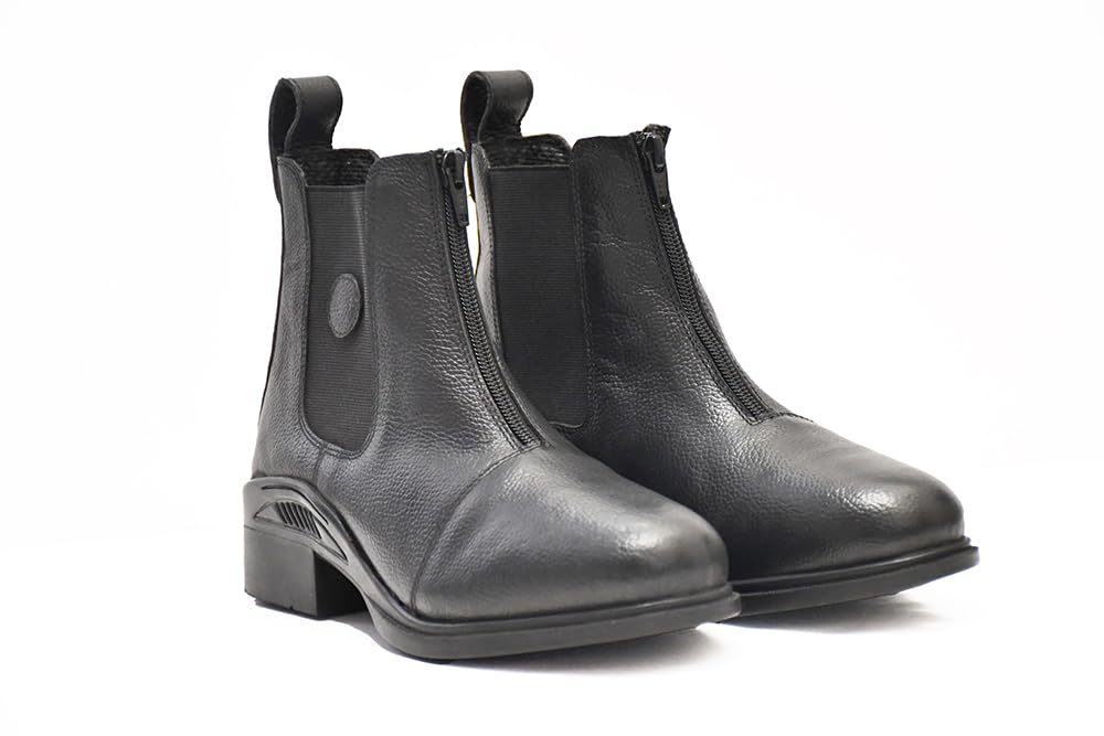 Rhinegold CHILDREN’S TORONTO ZIP FRONT PADDOCK BOOTS – Soft Grained Leather Riding Boots with Front Zip, Elastic Side Panels & Non-Slip Sole – Comfortable & Durable Yard Boots for Kids